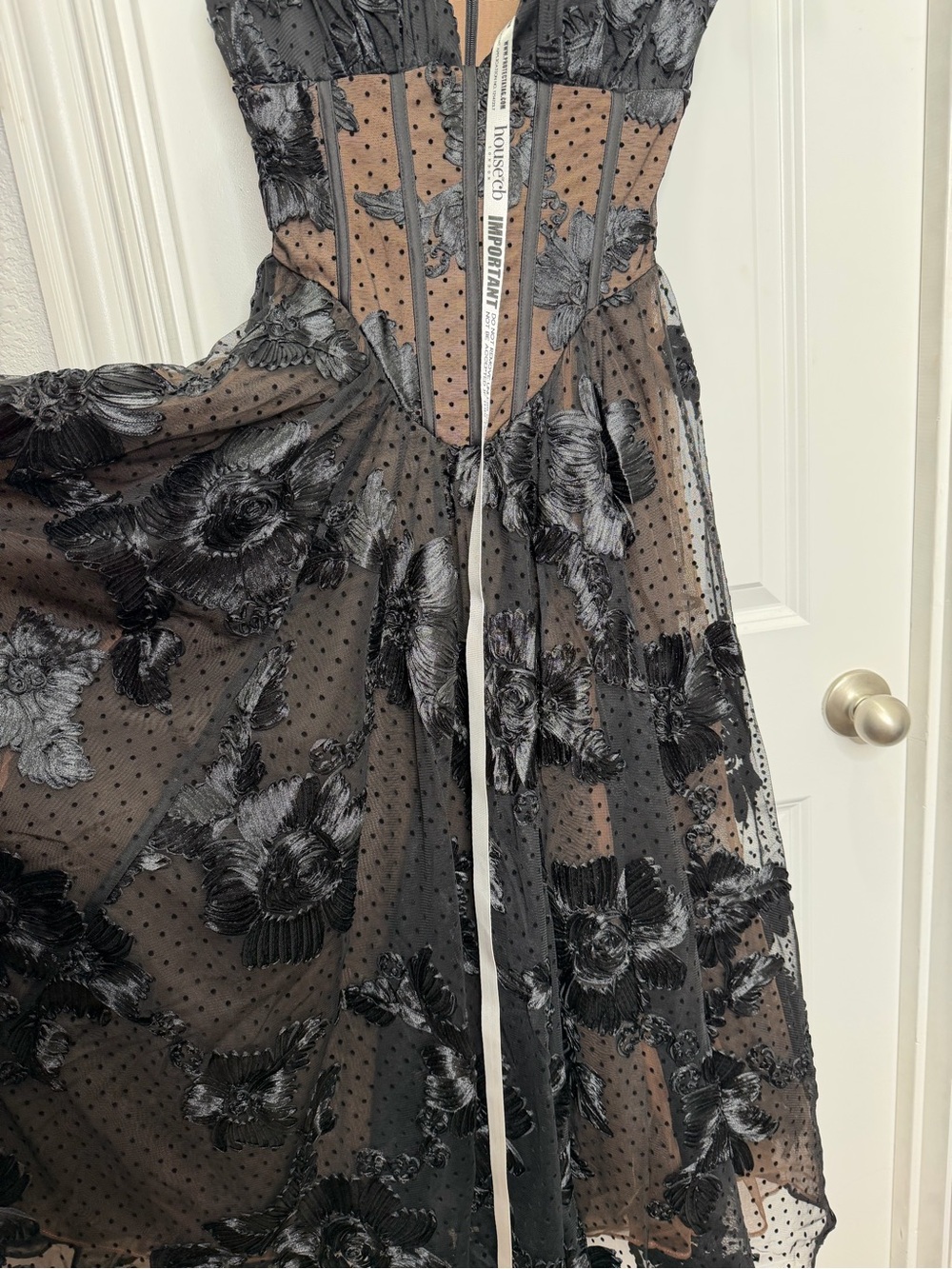 House of CB Sianna Black Embroidered Tulle Corset Midi Dress NWT Size Small - Picture 10 of 11
